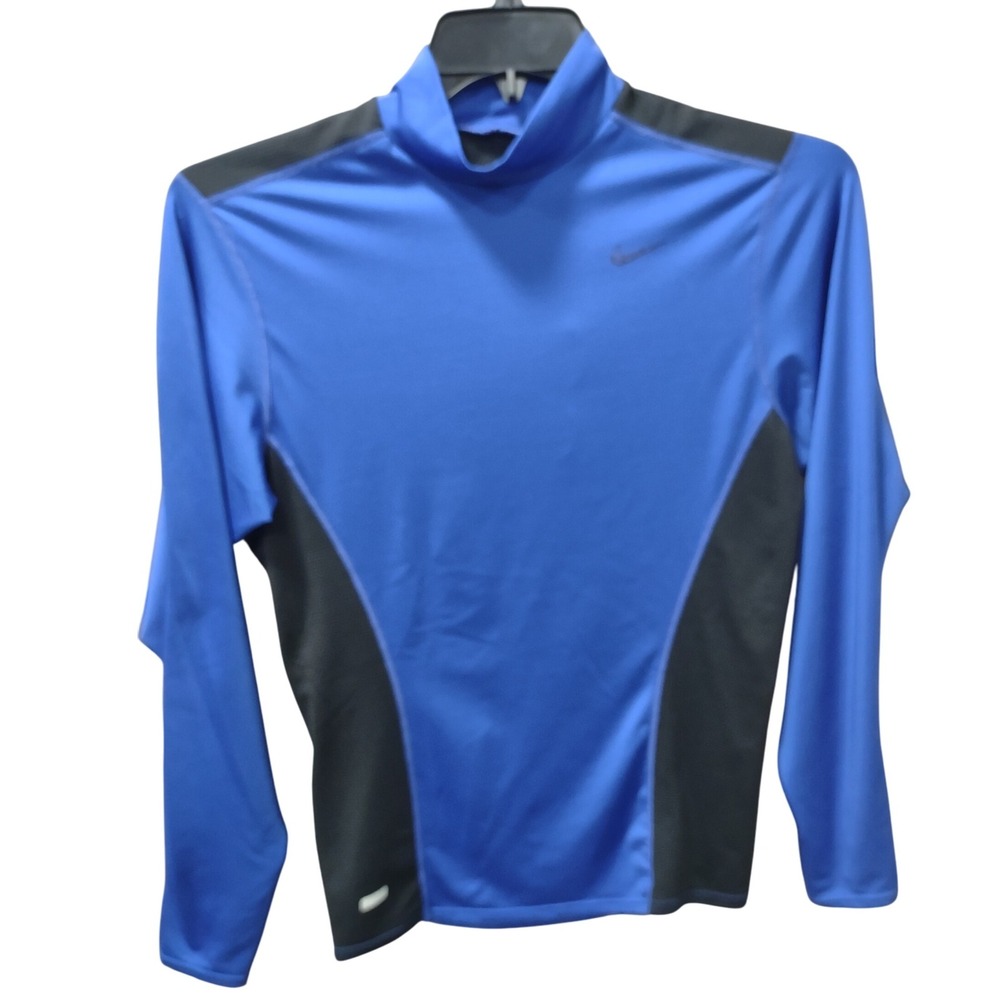 Nike Dri Fit Mens Long Sleeve Mock‎ Neck Training Top Shirt Blue Black Lg